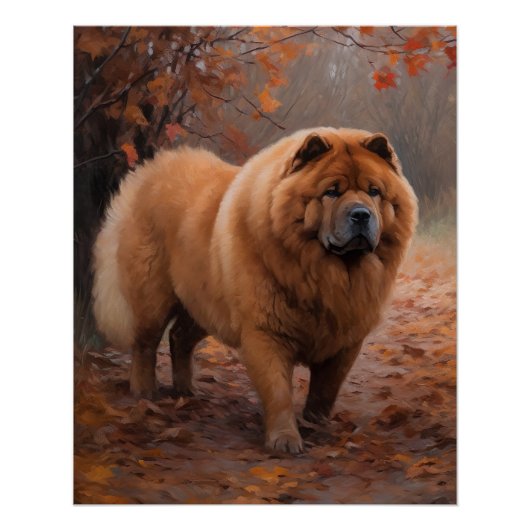 Chow Chow in Autumn Leaves Herfst Inspire Perfect Poster (Voorkant)