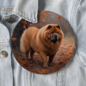 Chow Chow in Autumn Leaves Herfst Inspire Ronde Button 6,0 Cm (In situ)
