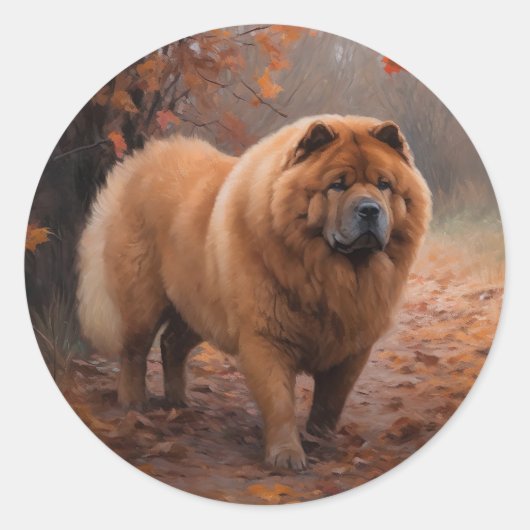 Chow Chow in Autumn Leaves Herfst Inspire Ronde Sticker (Voorkant)
