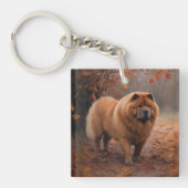 Chow Chow in Autumn Leaves Herfst Inspire Sleutelhanger (Voorkant)