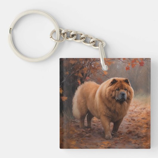 Chow Chow in Autumn Leaves Herfst Inspire Sleutelhanger (Voorkant)