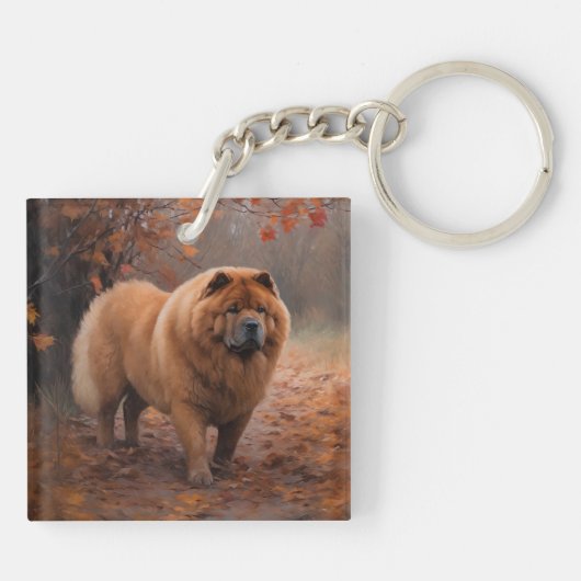 Chow Chow in Autumn Leaves Herfst Inspire Sleutelhanger (Achterkant)