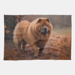Chow Chow in Autumn Leaves Herfst Inspire Theedoek