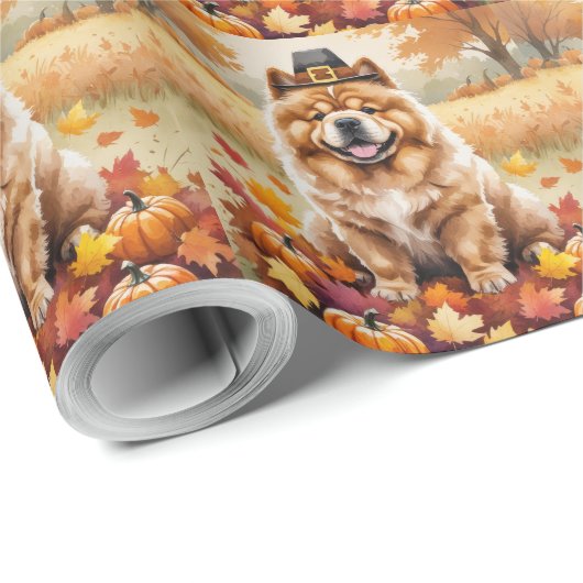 Chow Chow In Autumn verlaat Thanksgiving Cadeaupapier (Rol Hoek)