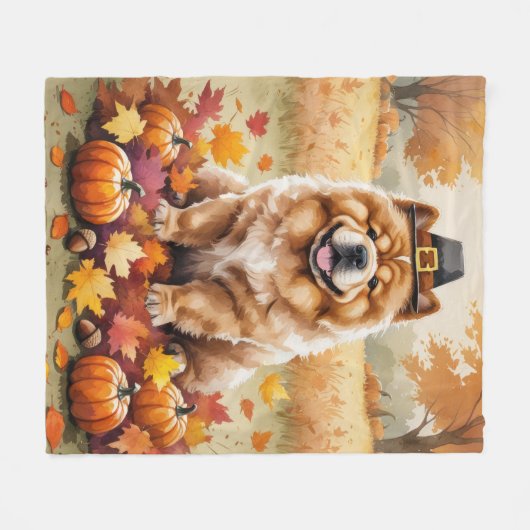 Chow Chow In Autumn verlaat Thanksgiving Fleece Deken (Voorkant (Horizontaal))