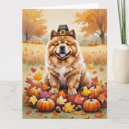 Chow Chow In Autumn verlaat Thanksgiving Kaart (Voorkant)