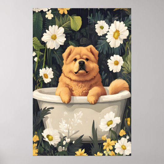 Chow Chow In Bathtub Poster, Funny Dog Poster (Voorkant)
