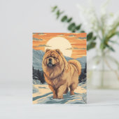 Chow Chow in de besneeuwde bergen tijdens zonsonde Briefkaart (Staand voorkant)