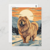 Chow Chow in de besneeuwde bergen tijdens zonsonde Briefkaart (Voorkant / Achterkant)