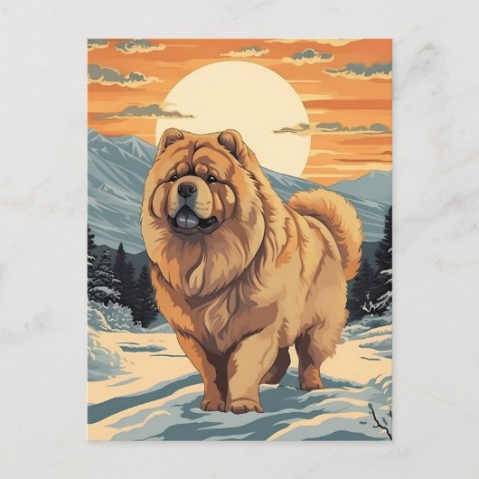 Chow Chow in de besneeuwde bergen tijdens zonsonde Briefkaart (Voorkant)