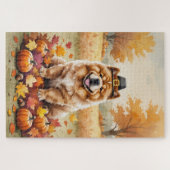 Chow Chow in herfstbladeren dankdag kunst Legpuzzel (Horizontaal)