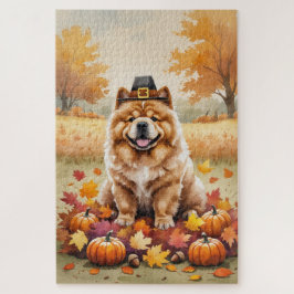 Chow Chow in herfstbladeren dankdag kunst Legpuzzel