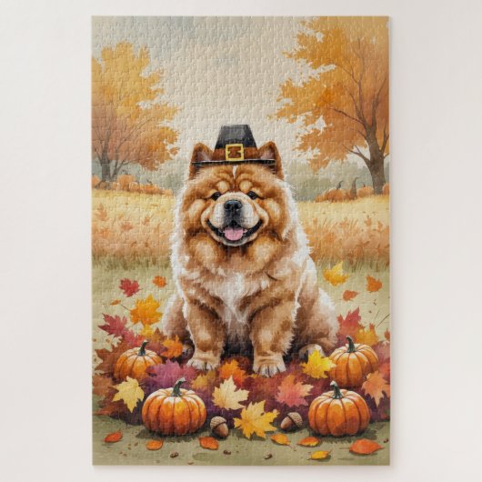 Chow Chow in herfstbladeren dankdag kunst Legpuzzel (Verticaal)
