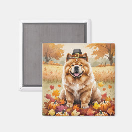 Chow Chow in Herfstbladeren Thanksgiving Kunst Magneet
