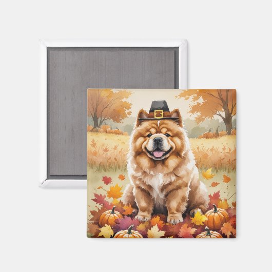Chow Chow in Herfstbladeren Thanksgiving Kunst Magneet (Voorkant / Achterkant)