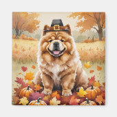 Chow Chow in Herfstbladeren Thanksgiving Kunst Magneet (Voorkant)