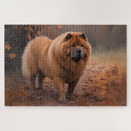 Chow Chow in herfstbladeren val inspireert Legpuzzel (Horizontaal)