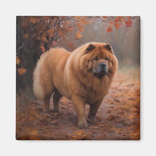 Chow Chow in herfstbladeren val inspireert Magneet (Voorkant)