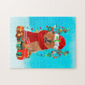 Chow Chow in sneeuw met kerstcadeaus Legpuzzel (Horizontaal)