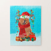 Chow Chow in sneeuw met kerstcadeaus Legpuzzel (Verticaal)