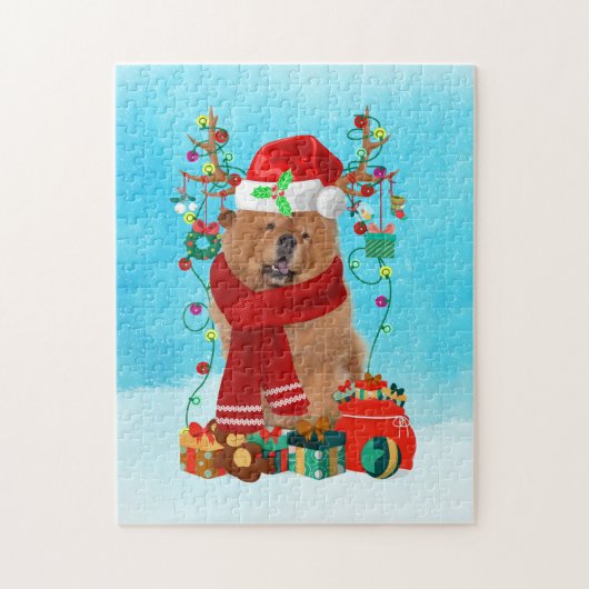 Chow Chow in sneeuw met kerstcadeaus Legpuzzel (Verticaal)