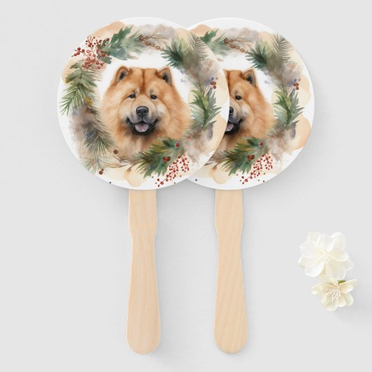 chow chow Kerst Krans Festieve Pup Handwaaier (Voorkant en achterkant)