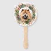 chow chow Kerst Krans Festieve Pup Handwaaier (Voorkant)