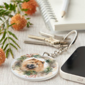 chow chow Kerst Krans Festieve Pup Sleutelhanger (Voorkant Rechts)