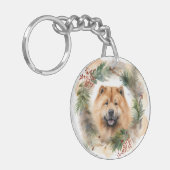 chow chow Kerst Krans Festieve Pup Sleutelhanger (Voorkant Links)
