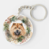chow chow Kerst Krans Festieve Pup Sleutelhanger (Achterkant)