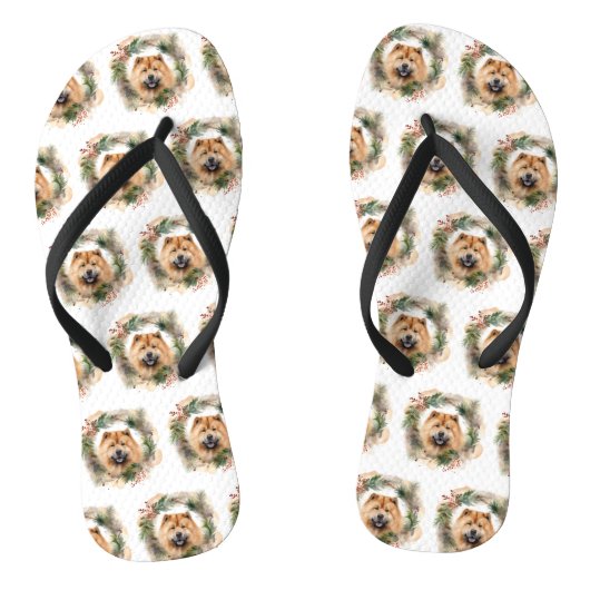 chow chow Kerst Krans Festieve Pup Teenslippers (Voetbed)