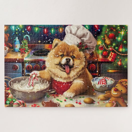 Chow Chow Kerstbakken: Festive Kerstmis Legpuzzel (Horizontaal)