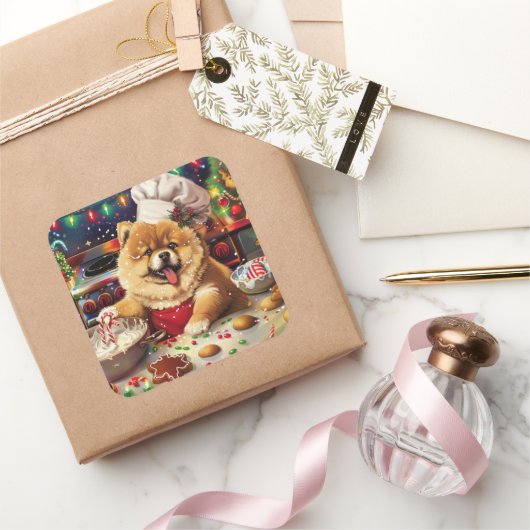 Chow Chow Kerstbakken: Festive Kerstmis Vierkante Sticker (Geschenken)