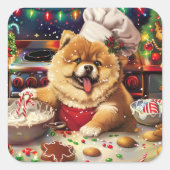Chow Chow Kerstbakken: Festive Kerstmis Vierkante Sticker (Voorkant)