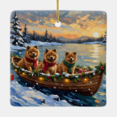 Chow Chow Kerstboot Vakantie Keramisch Ornament (Achterkant)