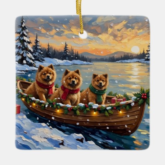 Chow Chow Kerstboot Vakantie Keramisch Ornament (Voorkant)
