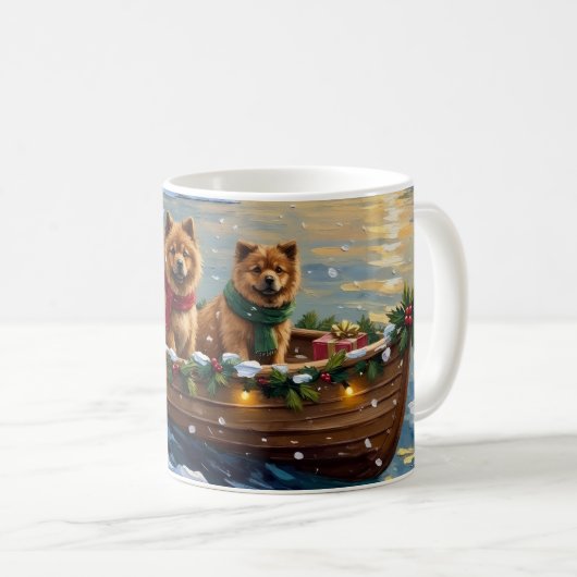 Chow Chow Kerstboot Vakantie Koffiemok (Voorkant rechts)