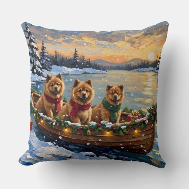 Chow Chow Kerstboot Vakantie Kussen (Voorkant)