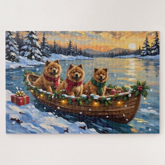 Chow Chow Kerstboot Vakantie Legpuzzel (Horizontaal)