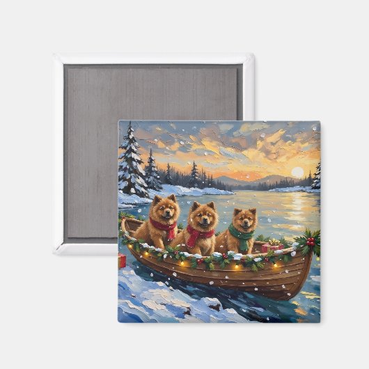 Chow Chow Kerstboot Vakantie Magneet (Voorkant / Achterkant)