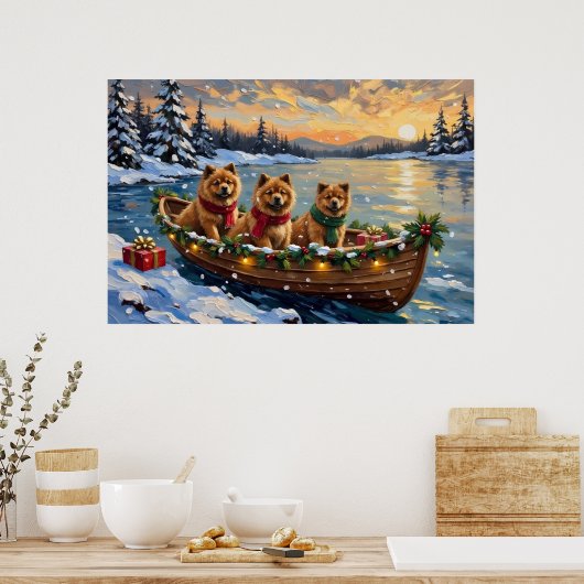 Chow Chow Kerstboot Vakantie Poster (Keuken)
