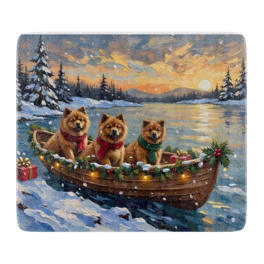Chow Chow Kerstboot Vakantie Snijplank (Voorkant)