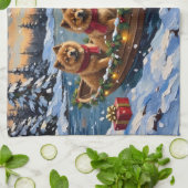 Chow Chow Kerstboot Vakantie Theedoek (Gevouwen)