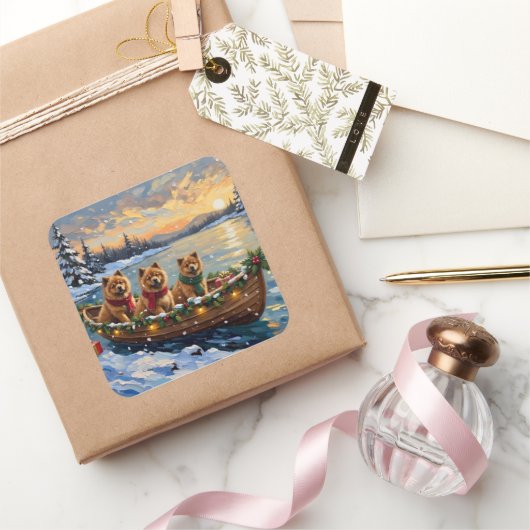 Chow Chow Kerstboot Vakantie Vierkante Sticker (Geschenken)
