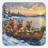 Chow Chow Kerstboot Vakantie Vierkante Sticker (Voorkant)