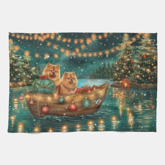 Chow Chow Kerstmis Festivale Reis Theedoek (Horizontaal)