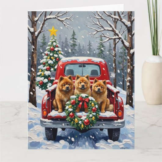 Chow Chow Kerstmis Rode Truck Winter Kaart (Voorkant)