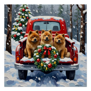 Chow Chow Kerstmis Rode Truck Winter Perfect Poster