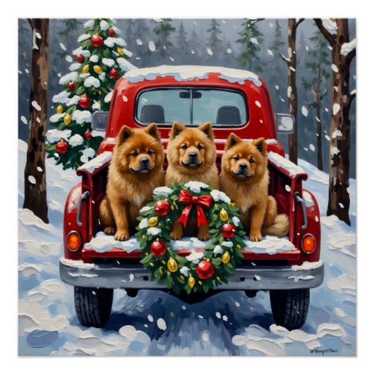Chow Chow Kerstmis Rode Truck Winter Perfect Poster (Voorkant)