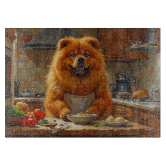 Chow Chow Kookt in Keuken Snijplank (Voorkant)